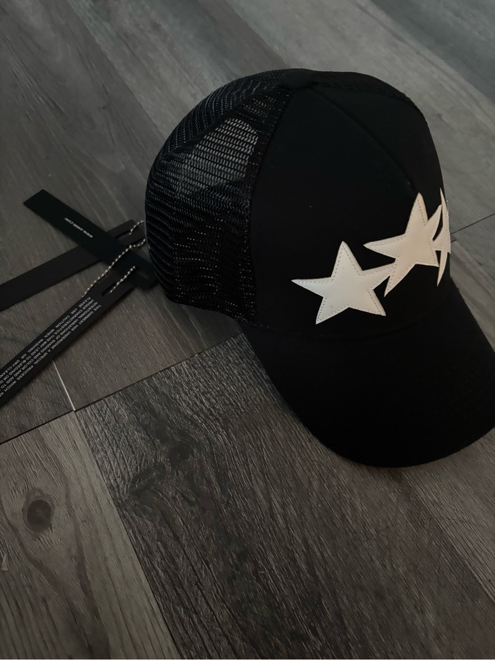 AMIRI Black Trucker Hat with White Star Appliqués